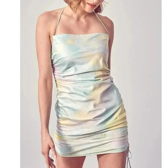 DO + BE Side Ruched Tie Dye Dress Size Medium Adjustable Straps Square Neck - Picture 13 of 13
